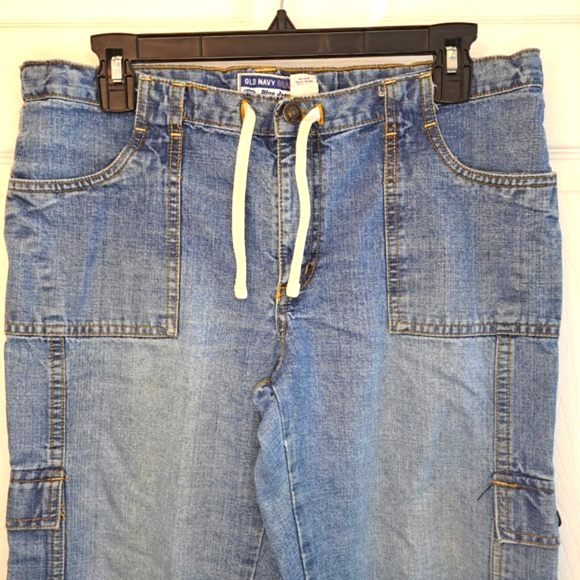 Old Navy Girl's Adjustable Tie Waist Cargo Capris Crops Denim Jeans Size 16.5 - Picture 4 of 8